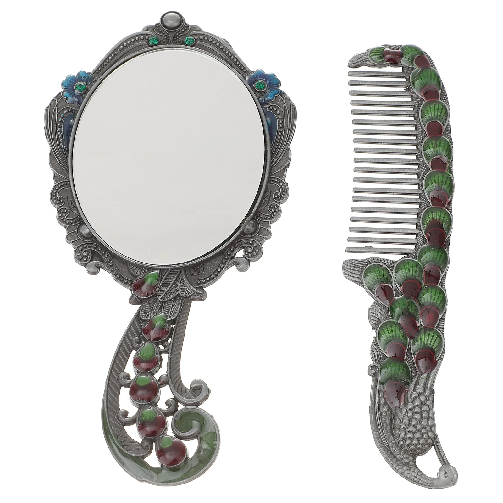 2pcs Mirror and Comb Set, Vintage Handheld Mirror Makeup Mirror Decorative Pocket Mirror for Travel Gift