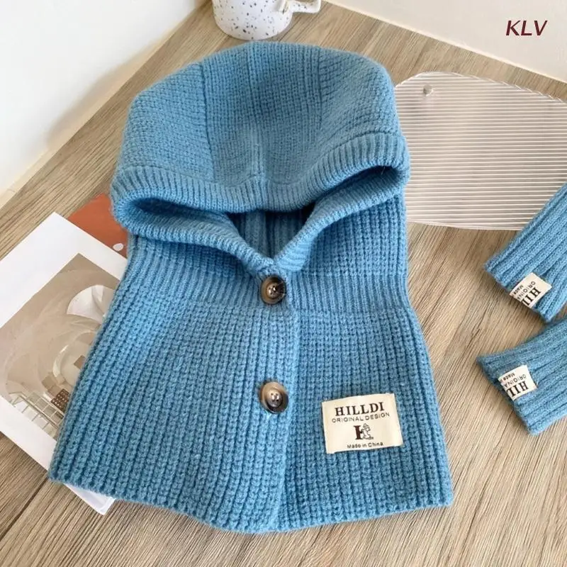 

Hooded Hat Scarf Knitted Beanie Hat Autumn Winter Fashion Knit Neck Warmer Hooded Beanie Girls Crochet Beanie Earflap