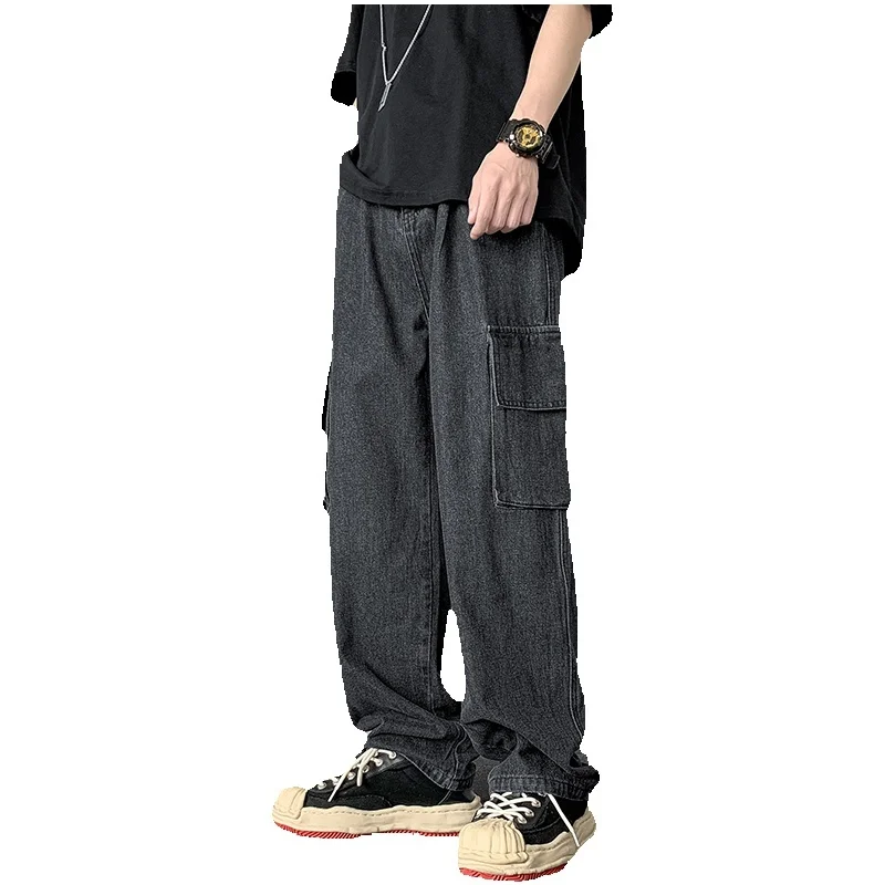 Blue/Black Baggy Jeans Men Fashion Oversized Pocket Cargo Jeans Men Streetwear Hip Hop Loose Straight Denim Pants Mens Trousers