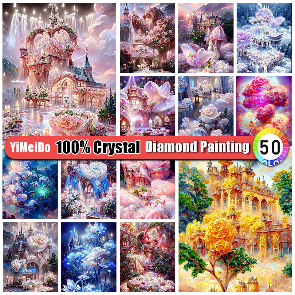 

YiMeiDo Fantasy Scenery Full 100% Crystal Diamond Painting Kit Castle Diamond Embroidery Rose Flower DIY Mosaic Home Decor Gift