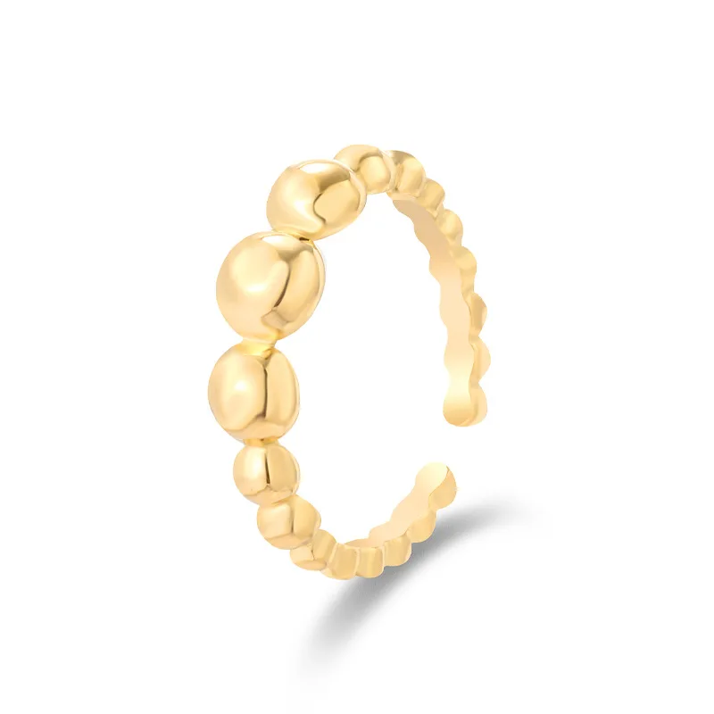 

Geometric Stainless Steel Rings Wholesale Gold Color Plated Beaded Women Fashion Open Rings