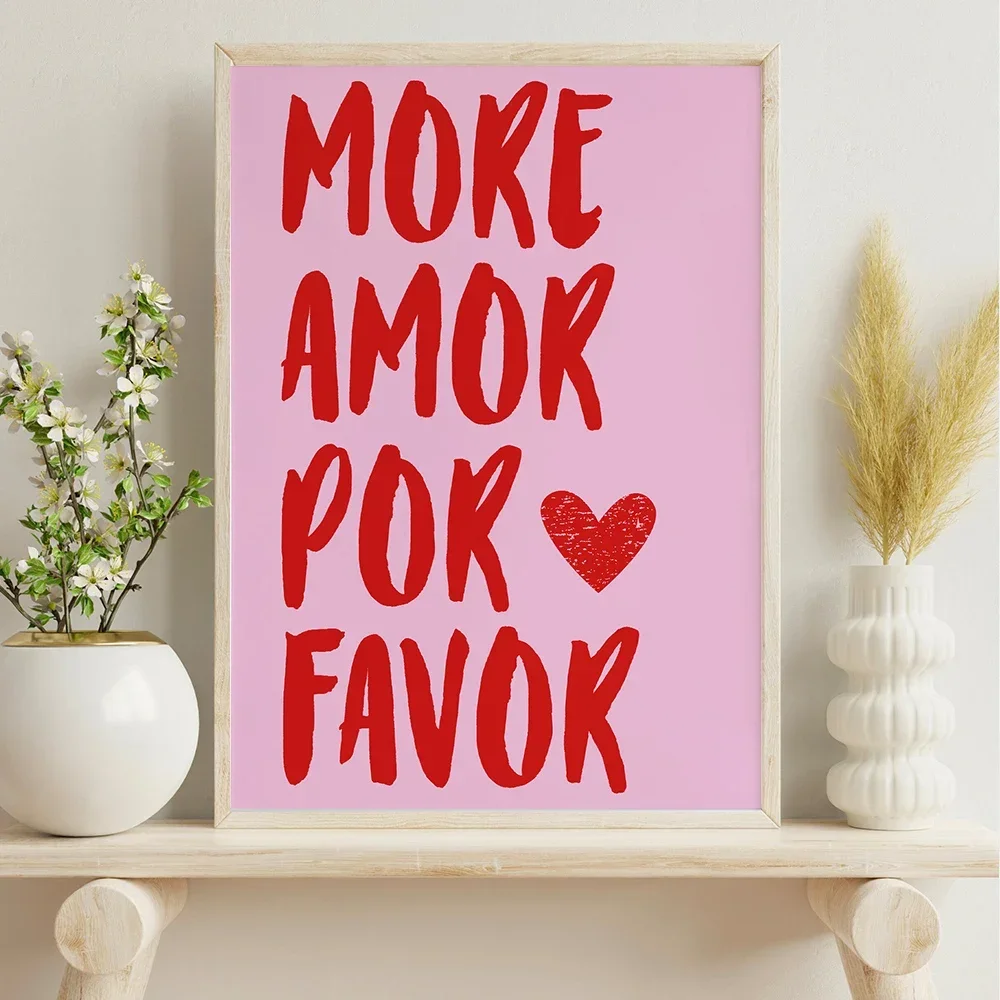 Maximalist More Amor Por Favor Love Quote Настенная живопись на холсте Эклектический синий розовый
