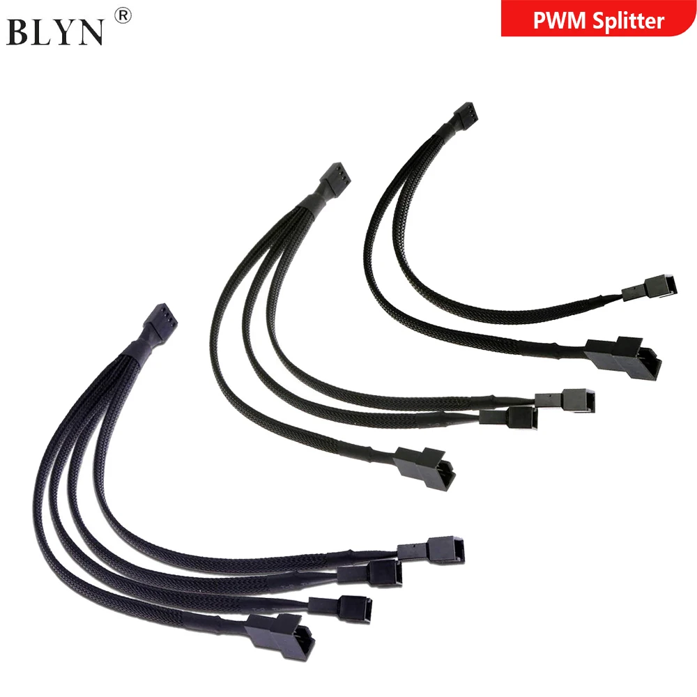4 Pin PWM Fan Splitter Cable 2 3 4 Way Sleeved Braided Adapter Computer Fan Power Extension Cable Converter For Matherboard CPU