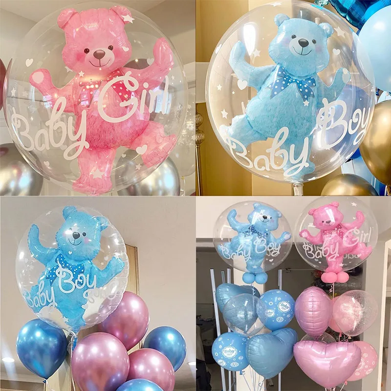 24-дюймовые Прозрачные Воздушные Шары С Синим И Розовым Рисунком Медведя Бобо Для