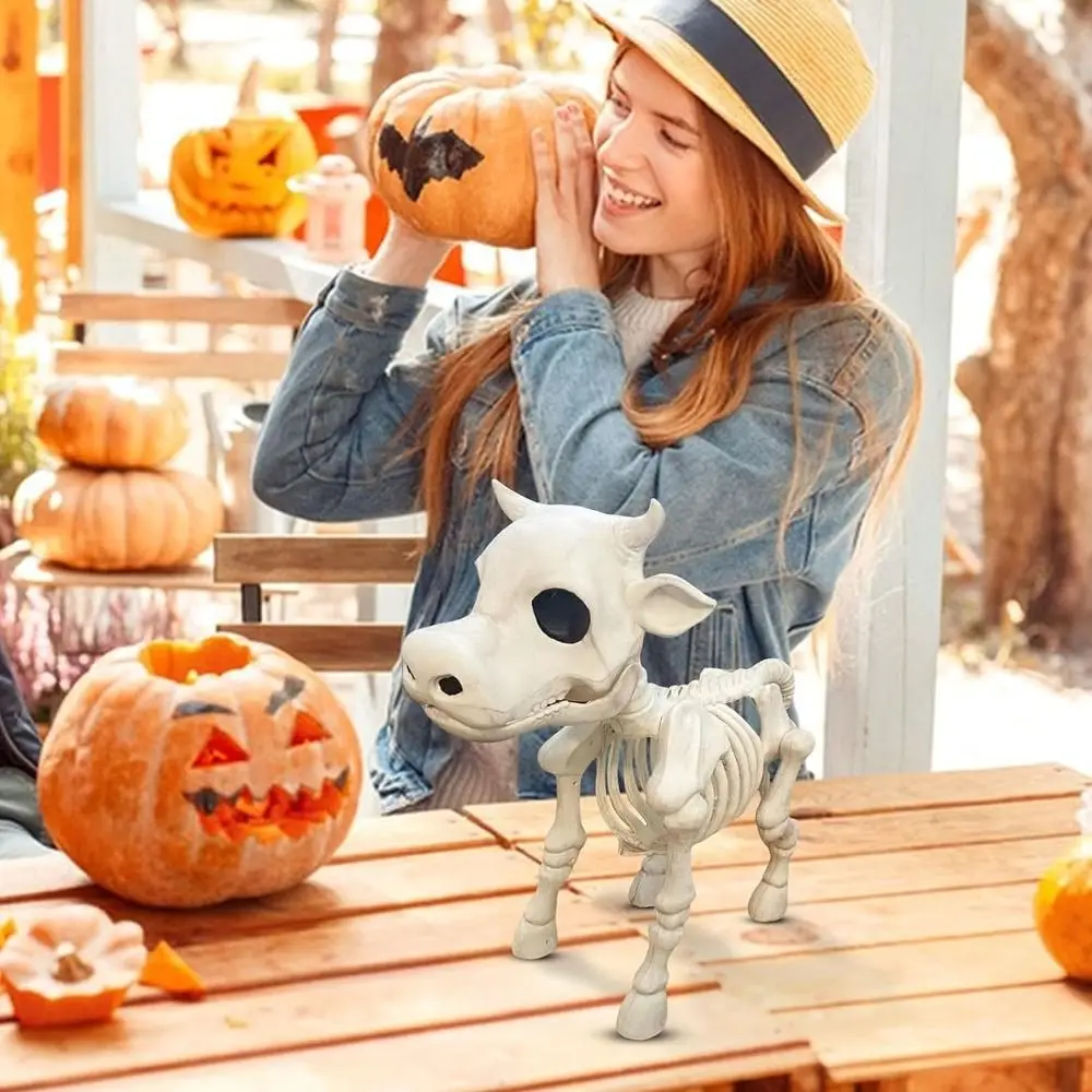 

Horror Prop Halloween Cow Skeleton Creepy Scary Party Decoration Bone Ornament Resin Animal Skeleton Horse Skull Prop Outdoor