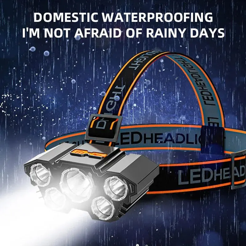 Мощный светодиодный фонарь для рыбалки с пятью головками