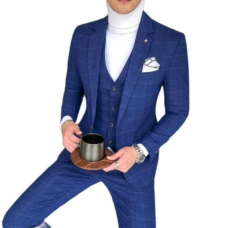 Мужские смокинги Новое поступление клетчатый деловой приталенный мужской