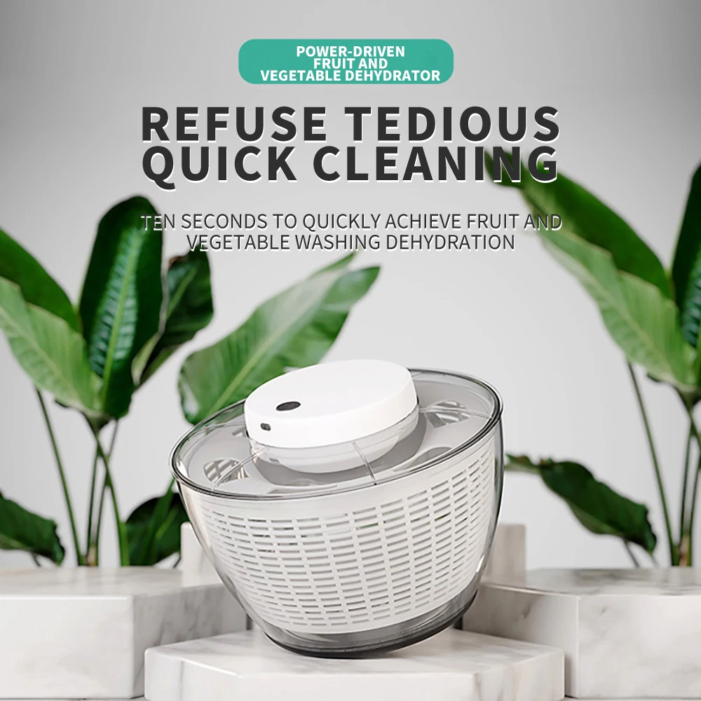 

Vegetable Dehydrator Electric Quick Cleaning Fruit and Vegetable Dry and Wet Separation Draining Salad Spinner for Home Kitchen
