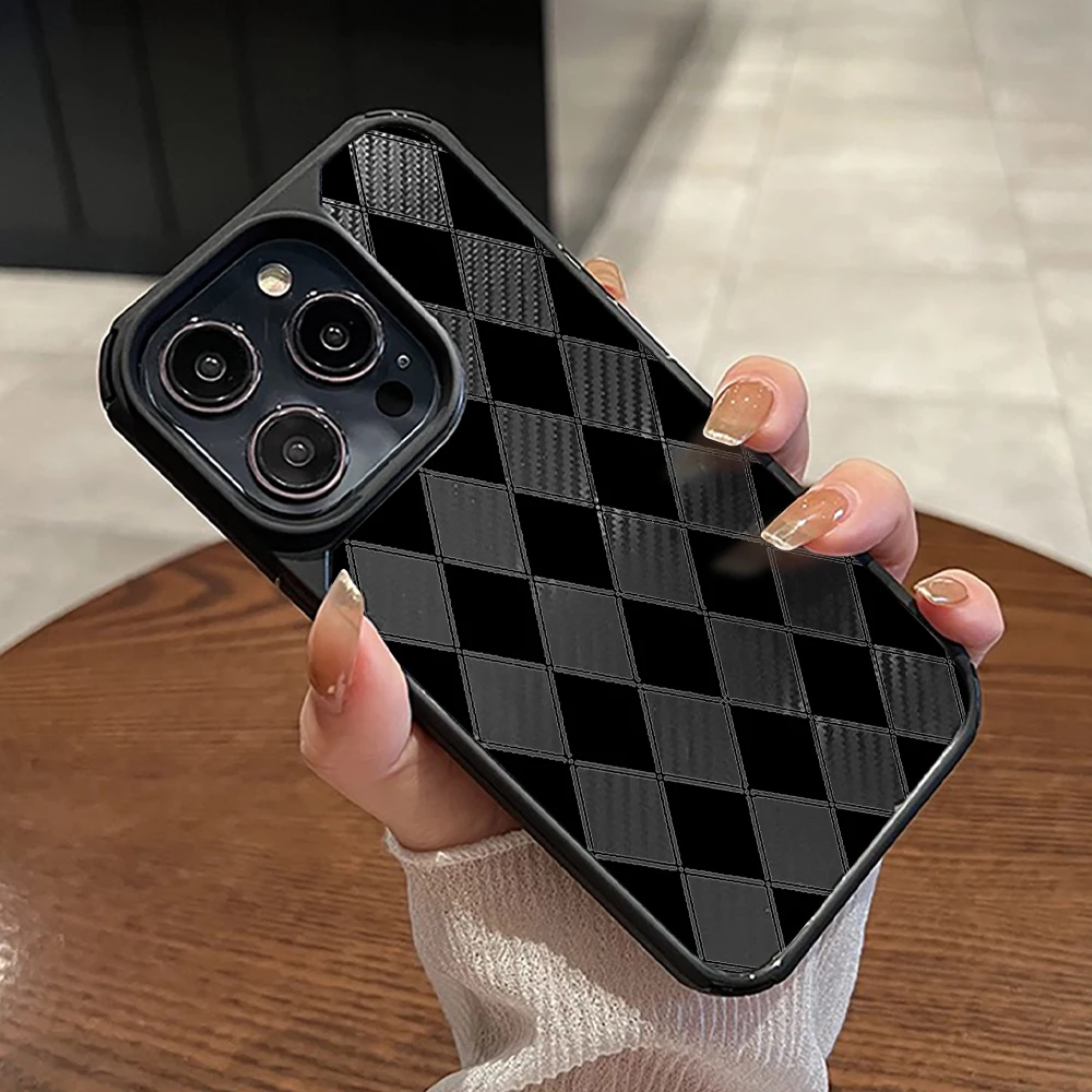 

Diamond Black Check Case For iPhone 14 Plus 13 11ProMax 12Mini XR XSMax X 7 8 SE Cases Transparent Acrylic Hard Back Cover Coque