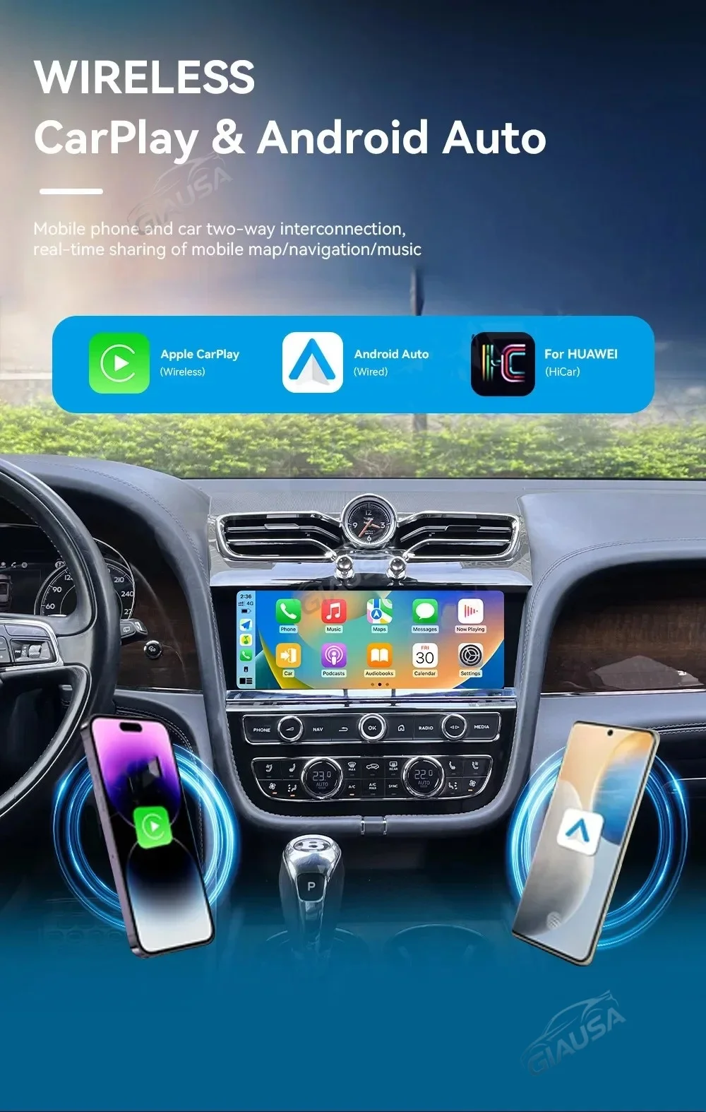 Фото Автомагнитола с Android 14 для Bentley Flying Spur Continental GT 2005-2019, Qualcomm, Android Auto, мультимедийный дисплей №2
