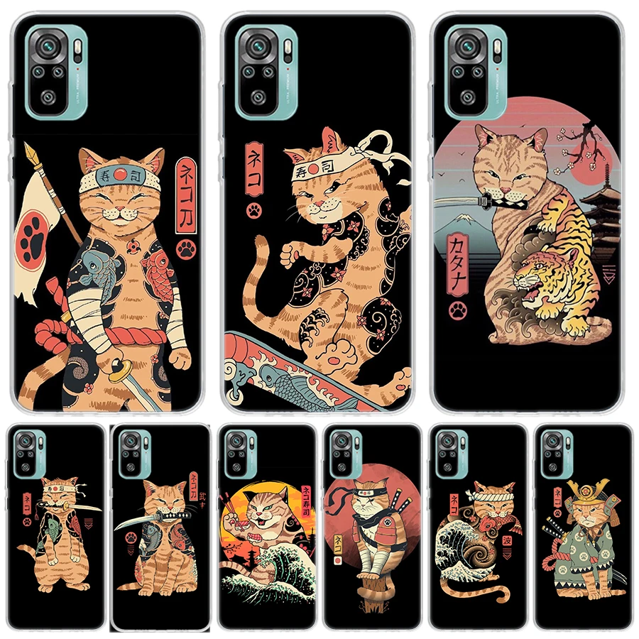 

Ramen Sushi Samurai Tattoo Cat For Xiaomi Redmi Note 10S 10 11S 11 9S 9 8T 8 Pro Phone Case 11T 5G 11E 9T 7 6 5 5A 4X Fundas Cov