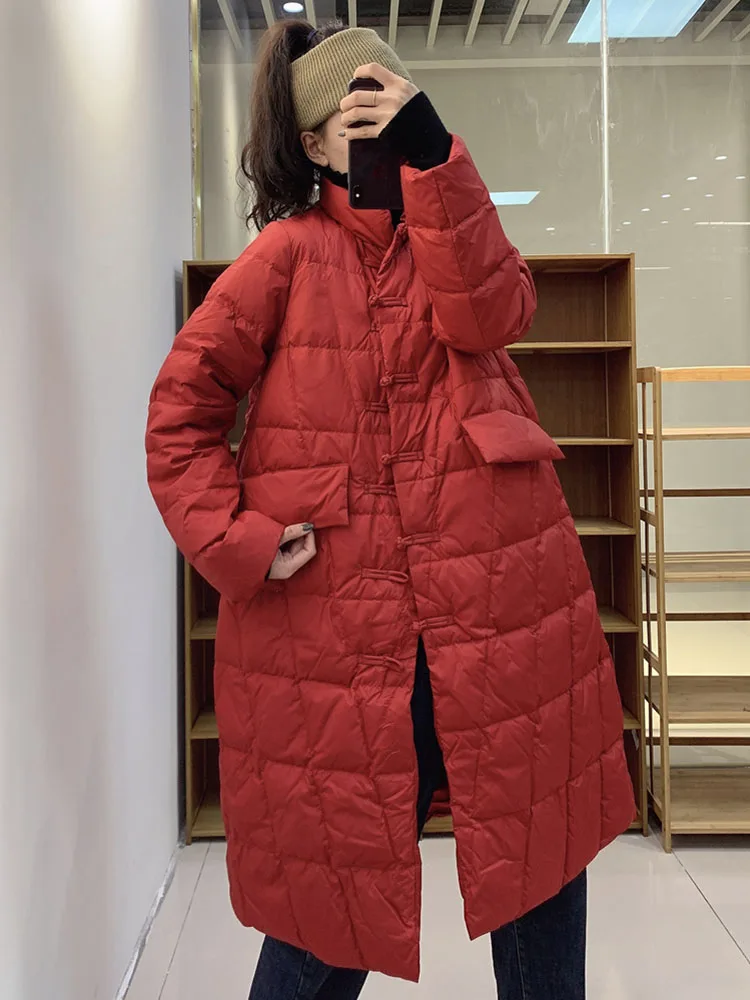 

2022 New Winter Women 90% White Duck Down Long Coat Female Solid Warm Hooded Parka Casual Stand-up Collar Coats Ladies Outwear
