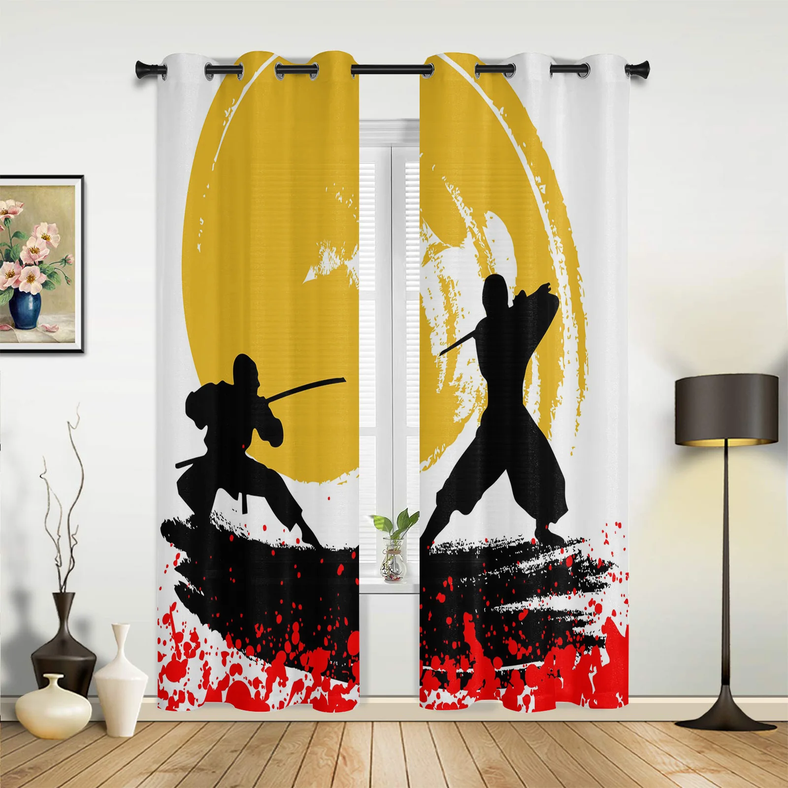 

Samurai Ink Painting Sword Art Curtains for Bedroom Living Room Drapes Kitchen Children's Room Window Curtain Modern Home Decor