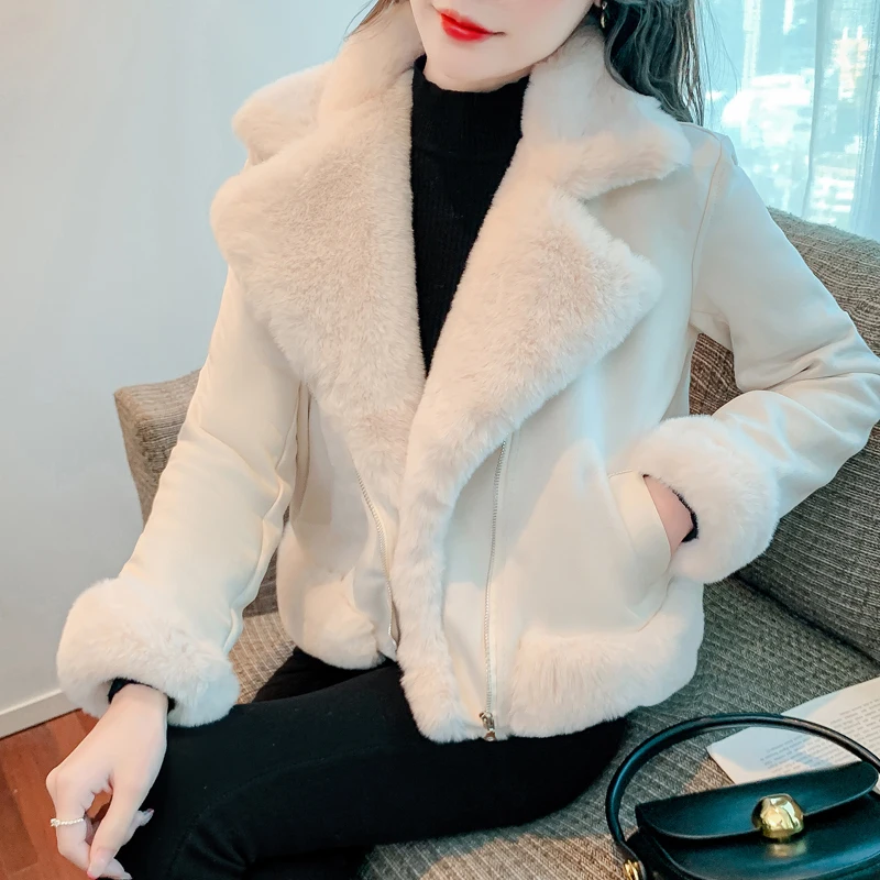Deer Velvet Jacket Female Overcoat Autumn Winter 2023 New Korean Slim Fur Coat Women's Outwear Fashion Thicken Warm Parka Casaco
