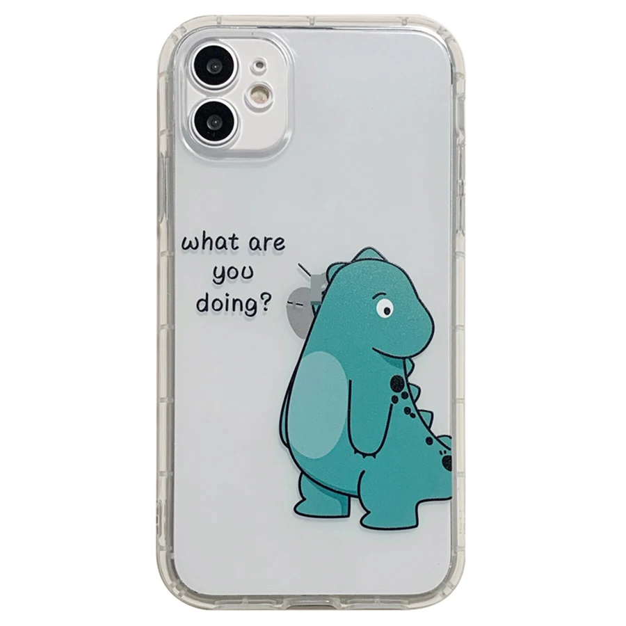 

Cute Cartoon Dinosaur Couple'S Transparent Tpu Soft Phone Case For Iphone 13 12 11 Pro Max X Xr Xs Max 7 8 Plus Se 2020 Fundas