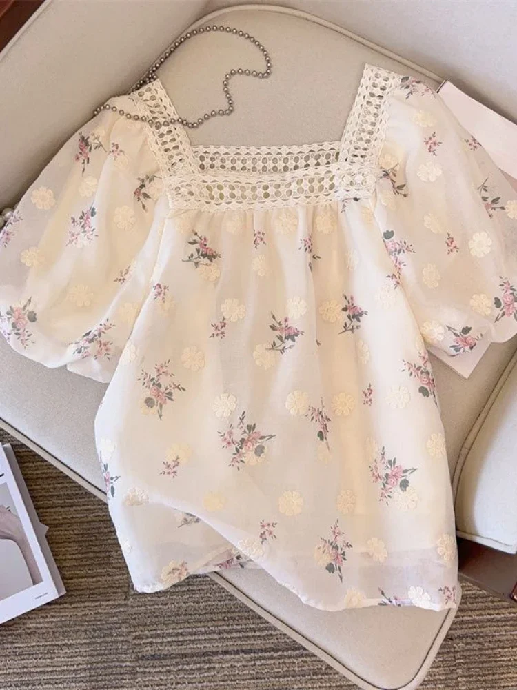 Блузка женская с цветочным принтом дизайнерская Повседневная Свободная рубашка