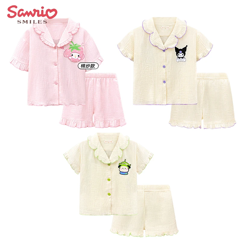 

New Anime Sanrios Collection Kids Adult Pajamas Cartoon Kuromi My Melody Pochacco Cute Loungewear Short Sleeve Shorts Set