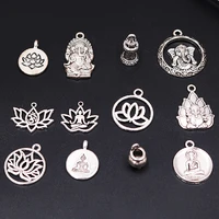 vintage silver plated buddhist lotus bodhisattva pagoda ganesha pendant diy charm bracelet necklace jewelry crafts making p2706