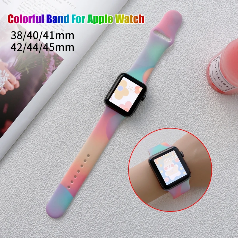 

Colorful Band For Apple Watch 6 5 7 41 45mm 44mm 40mm Soft Rubber Wristbands For iWatch SE 432 42mm 38mm Sport Silicone Strap