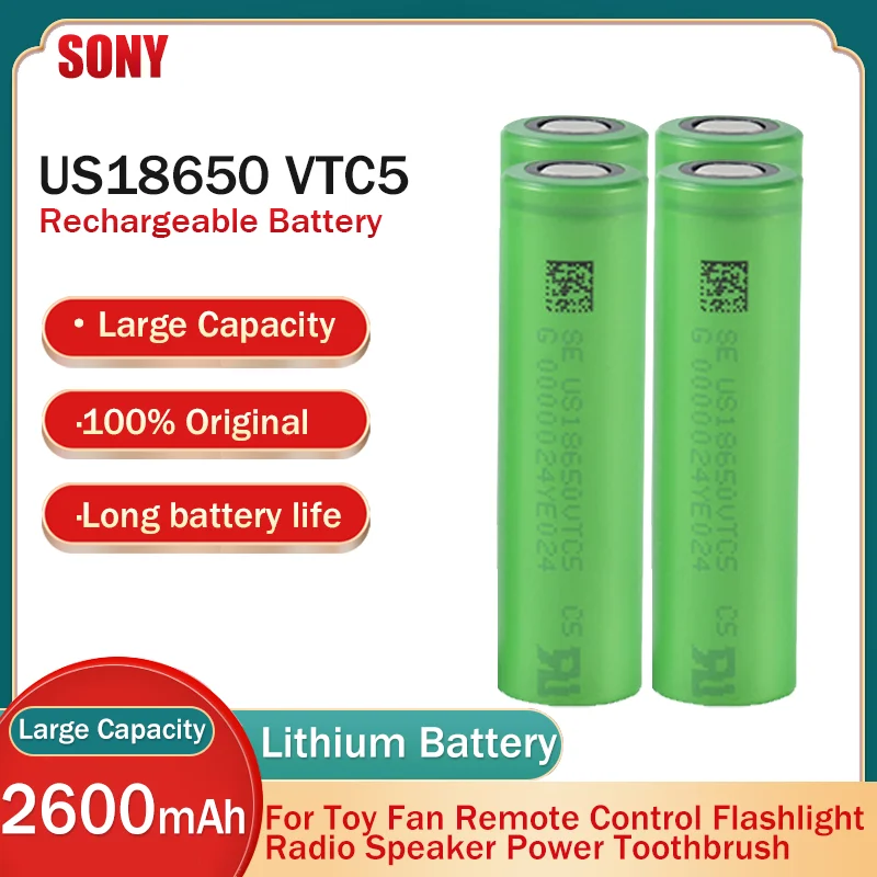 2-20pcs Original Sony 18650 US18650 VTC5 3.6V 2600mAh 30A Lithium Rechargeable Battery For Fan Toy Flashlight Power Bank - купить по