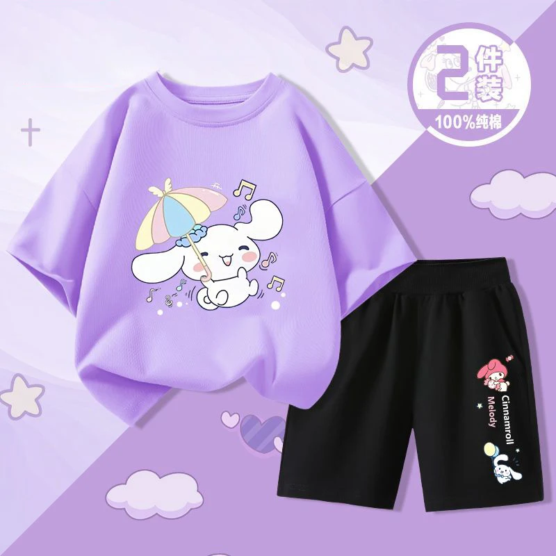 

Sanrio Kids T-Shirt Shorts 2Pc/Sets Anime Kuromi Cinnamorol Cartoon Toddler Baby Boys Girl Clothes Tracksuit Sportswear Casual