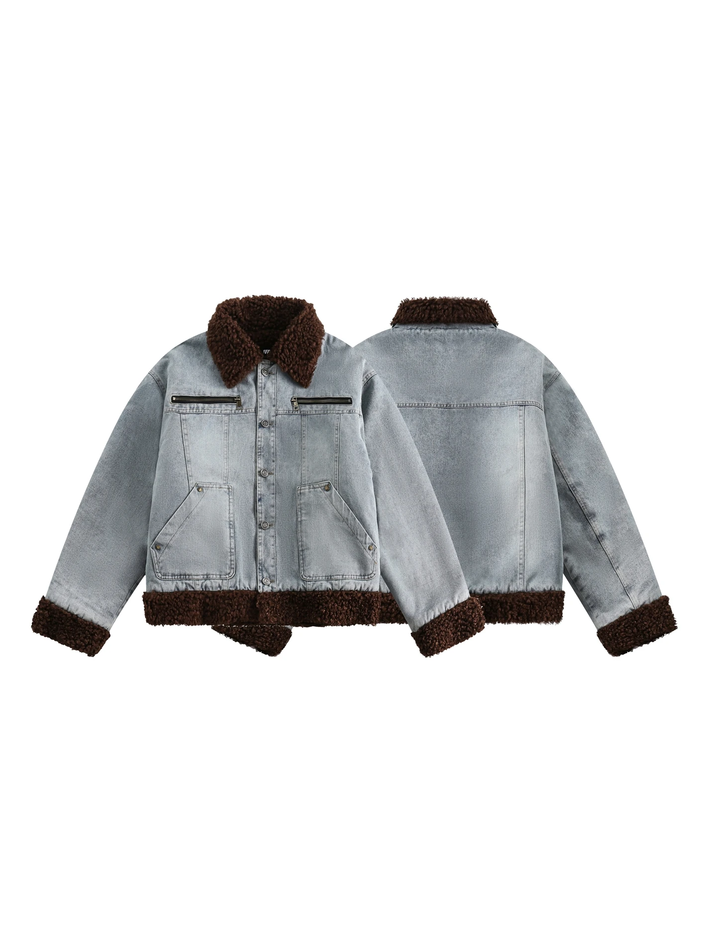 Wonderfulstory American Fashion Brand Retro Denim Lamb Wool Cotton-Padded Coat 2023 Winter New Men and Women Outerwear