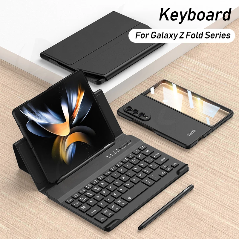 

GKK Leather Fold Stand Keyboard For Samsung Galaxy Z Fold 2 3 4 Bluetooth Wireless Keyboard With Stand and Pen Slot Case Cover