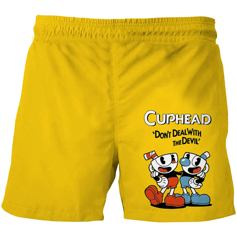 Funny Cuphead Graphic Beach Shorts Pants Men 3D Printing Surfing Board Shorts Summer Hawaii Swimsuit Swim Trunks Cool Ice Shorts