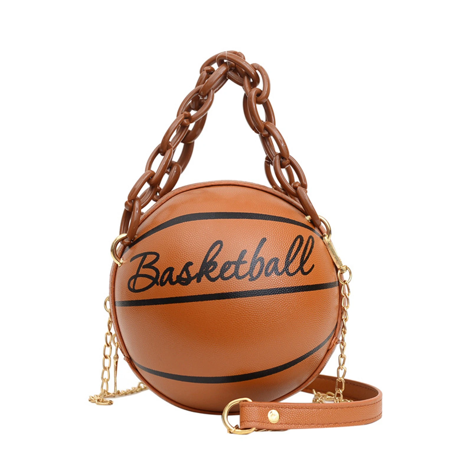 

Stylish Basketball Shoulder Bag Ladies Messenger Ins Chain Bag Simple Round Football Shaped Crossbody All-match Long Strap Bag