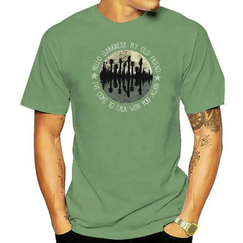 

Guitar Moon Hello Darkness My Old Friend Hippie T Shirt Black Cotton Men S 4Xl