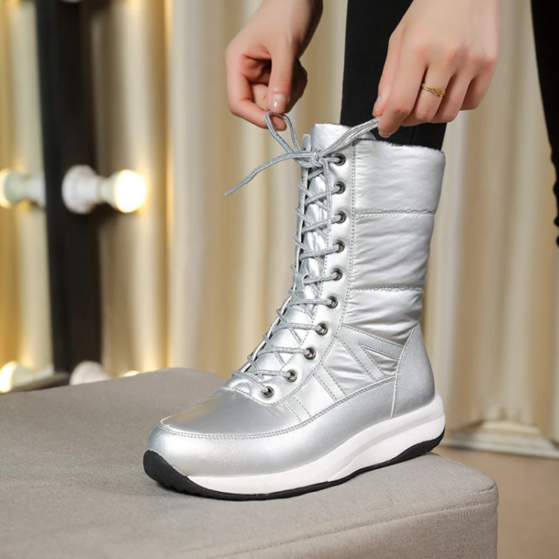 

Down Cloth Thick Sole Lace-Up Women's Short Boots Autumn And Winter Leisure Comfortable Mixed Colors Snow Boots Large Size 35-44