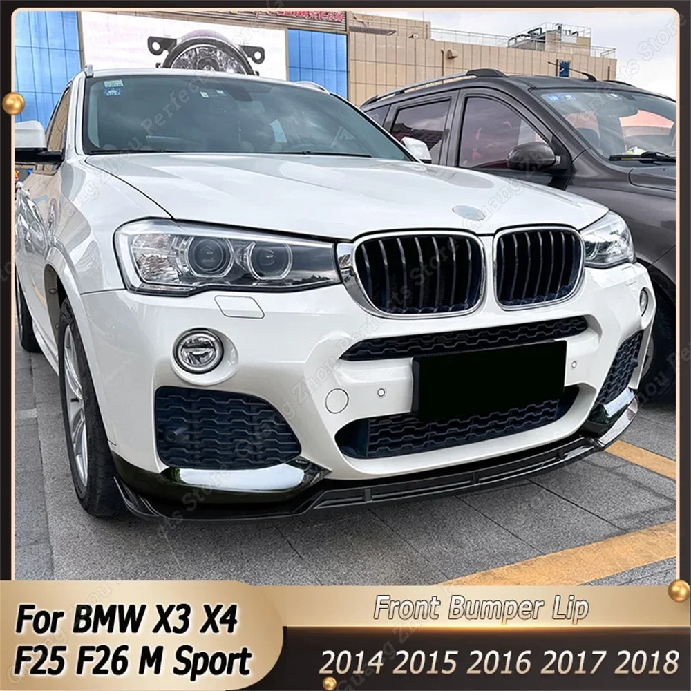 

For BMW X3 X4 F25 F26 M Sport 2014-2018 Front Bumper Lip Spoiler Side Cover Diffuser Splitter Corner Body Kit Gloss Black ABS