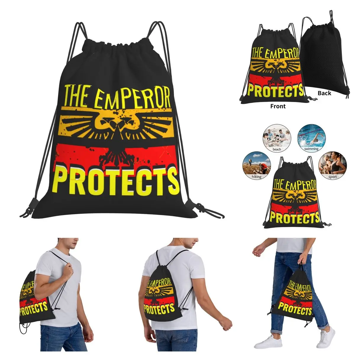 

Knapsack BEST SELLER - The Emperor Protects Merchandise Essential 2 Geek Graphic Drawstring Bags Gym Bag Backpack