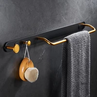 aluminum bathroom towel bars washcloth racks bathrobe holder with hooks black gold bath hardware wall mounted nail punched new