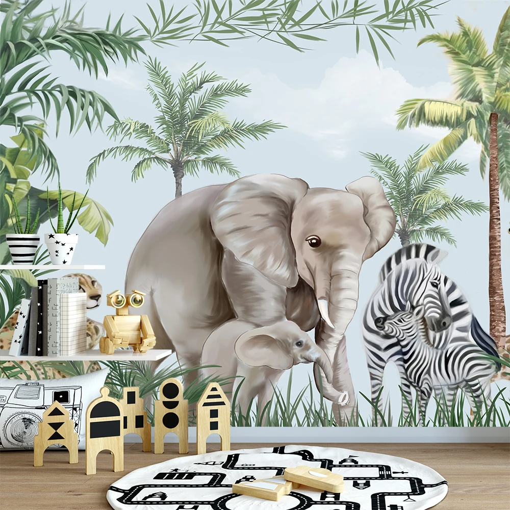 

Bacaz New Custom Plant Forest Safari Animal Jungle Kids Wallpaper 3D Cartoon Mural for Nursery Room Wall Decor Tropical Stickers