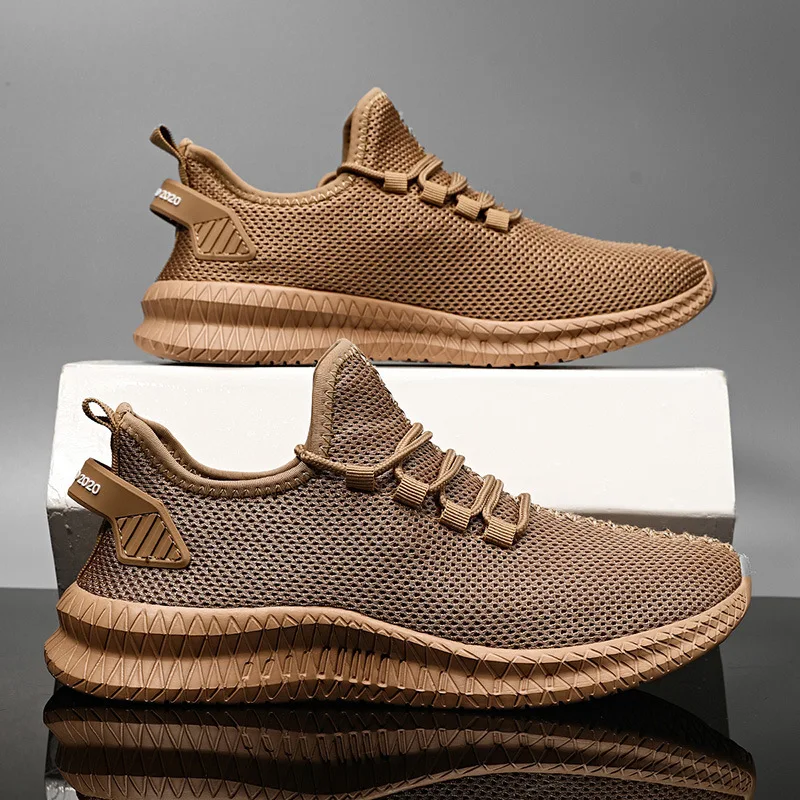 

New Fashion Vulcanize Platform Flats Air Mesh Shoes Casual Sports Men Brown Sneakers 46 47