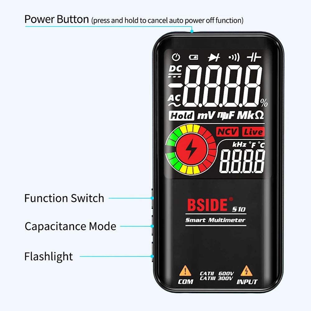 Цифровой мультиметр BSIDE S10 ЖК-дисплей 9999 отсчетов интеллектуальный тестер