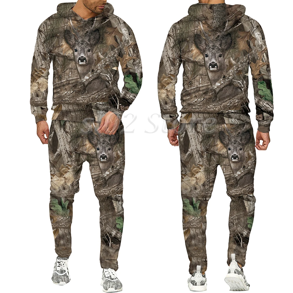 Camouflage Casual Hunting Animal Wild Boar 3D Hoodie/Training Men's 2 Piece Set Sportwear Men's Clothes Suit