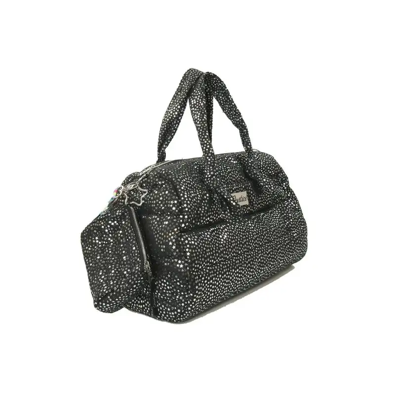 Gorgeous Silver Star Print 2-Piece Quilted Girls Duffle Bag with Practical Pouch - Perfect for School or Outing Adventures!