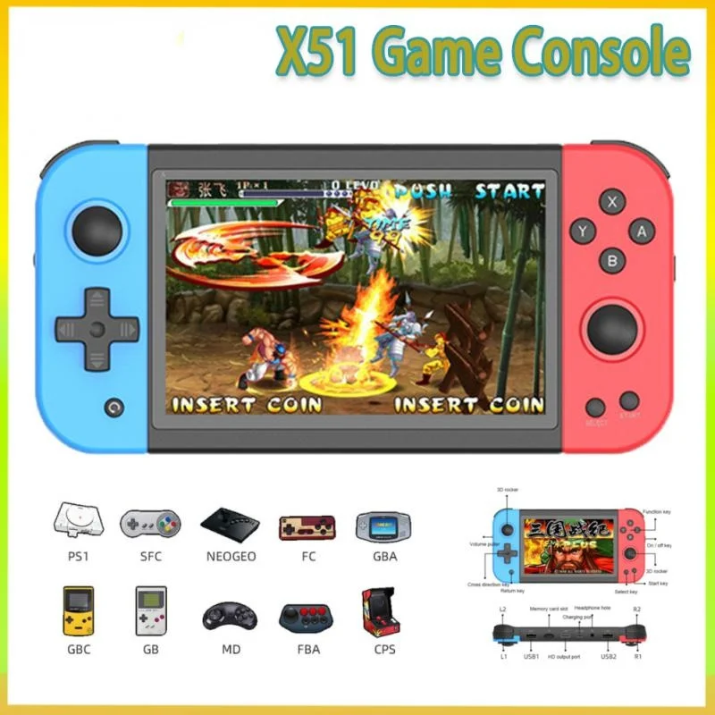 X51 5.0-inch IPS 800*480 Screen Retro Handheld Game Console Supports HD Output Multiplayer Children's Gifts New 2022 Genuine