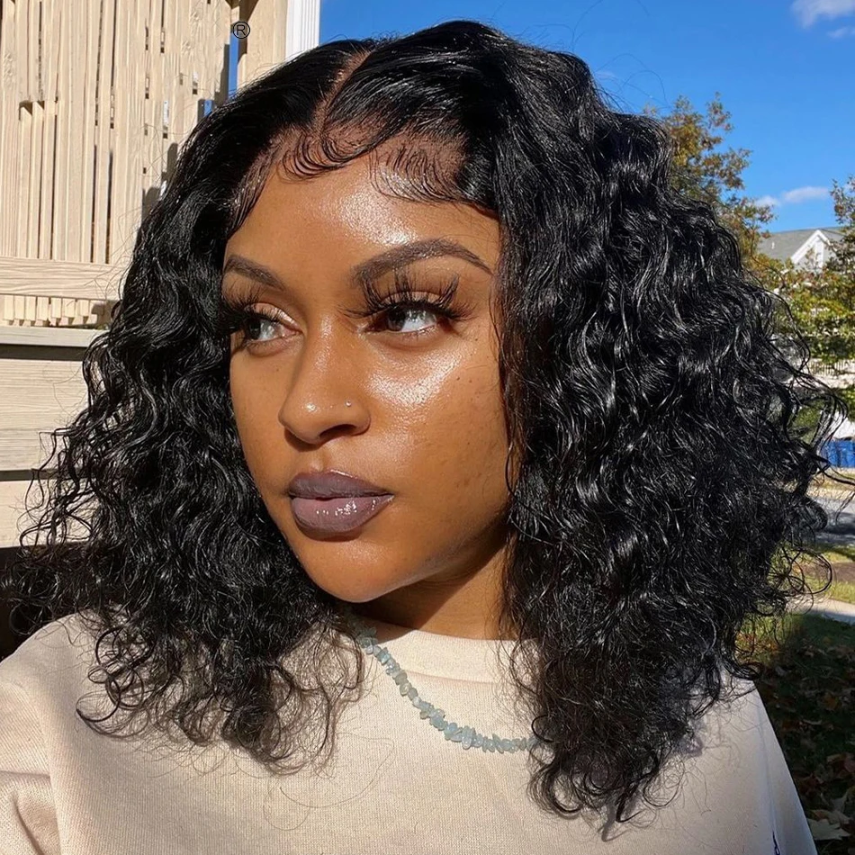 180% Плотность короткий Боб прозрачная T Часть Кружевной передний парик