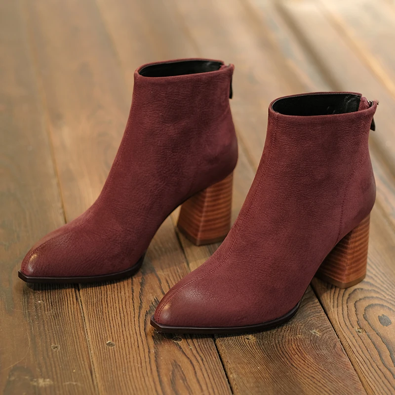 Женские ботильоны из коровьей кожи на толстом высоком каблуке молнии сзади