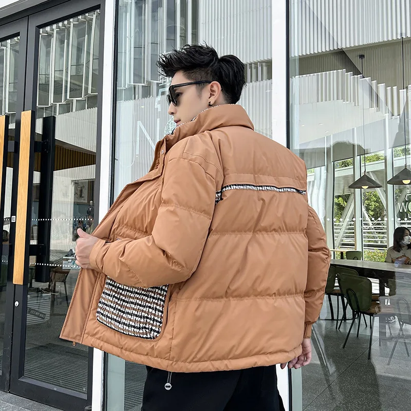 Thicken Solid Color Mens Parkas Oversized Warm Winter Leather Coats Harajuku Fashion Male Loose Cotton Padded Couple Jackets
