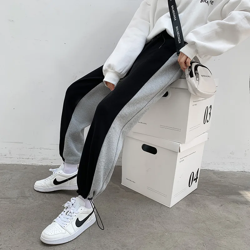 

Running Sports Pants Women's 2021 Spring and Autumn Korean Style Stitching Large Size Loose and Thin Nine-point Casual Pants