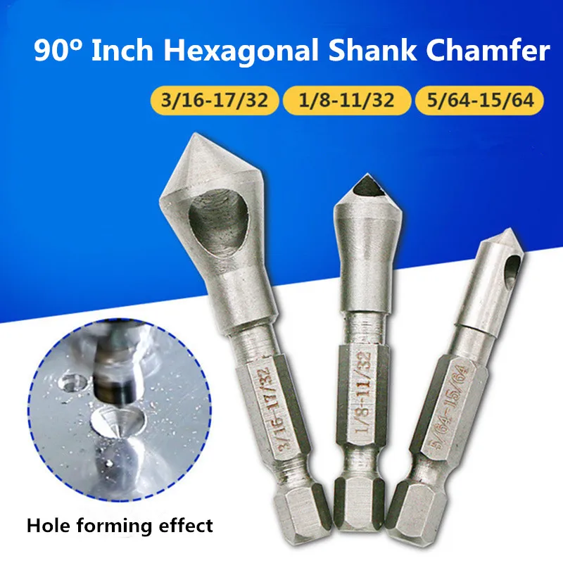 

3PCs 90 Degree Hex Shank Inclined Hole Chamfering Internal Chip Removal Countersink Deburring Woodworking Reamer