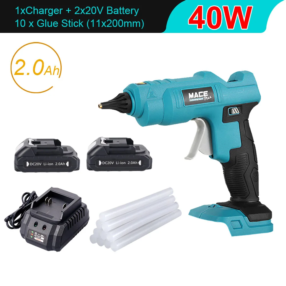 

40W Cordless Electric Hot Melt Glue Gun with 11mm Glue Sticks Anti-scald Rechargeable Home DIY Repair Tool For Makita Battery