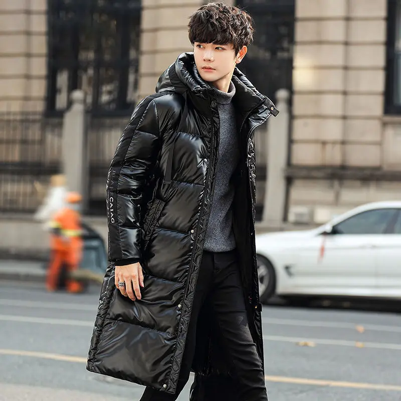 Bright White Duck Down Jacket Winter New Mid-length Over-the-knee Thickened Men's Youth Trend Coat