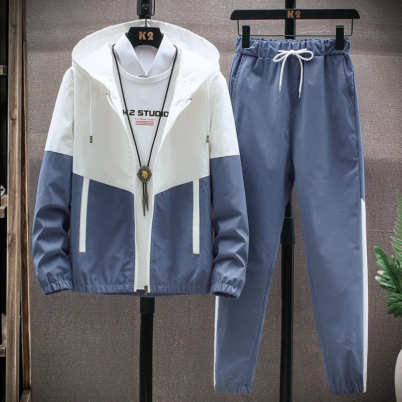 Men's Cardigan Jackets+Pants Sportwear Sets Men Patchwork Sport Suit Casual Tracksuit Male Couple's Sweat Suits 6 Colors S-5XL