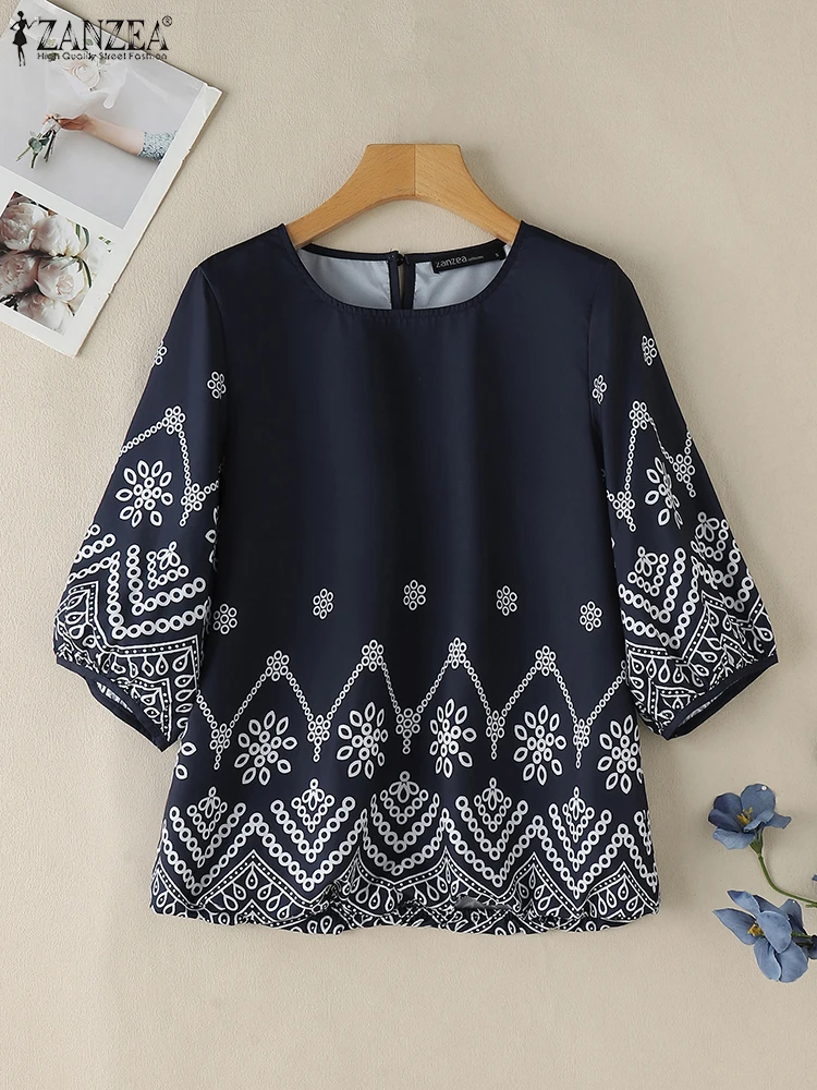 ZANZEA элегантные праздничные туники топы с пышными рукавами 3/4 женские свободные