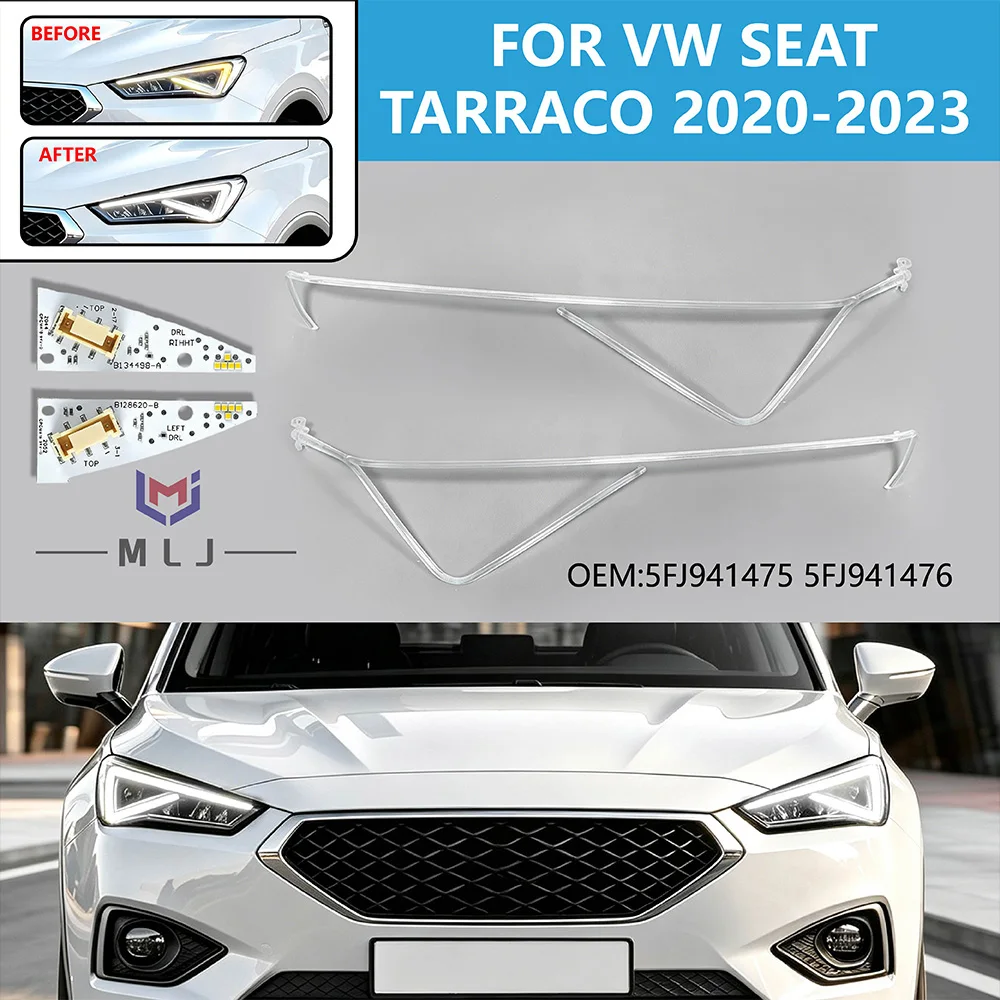 Фото 5FJ941475 5FJ941476 Белая световодная трубка DRL с чипом Angel Eye для VW Seat Tarraco 2020-2023, плата источника света №1